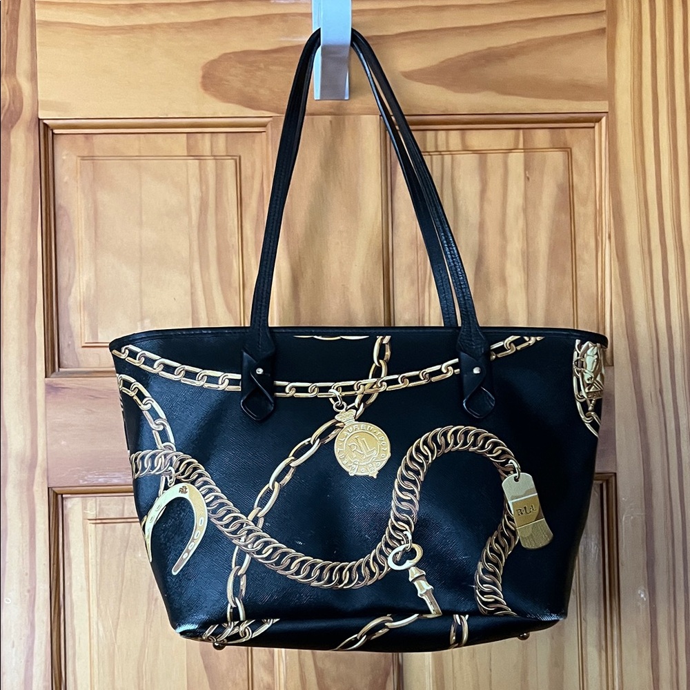 Lauren Ralph Lauren Black & Gold Equestrian Tote Bag - Picture 8 of 16